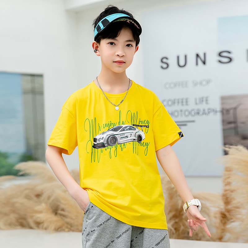 GILE meninos camiseta de manga curta verão crianças puro algodão roupas infantis topos meninos grandes crianças meia man