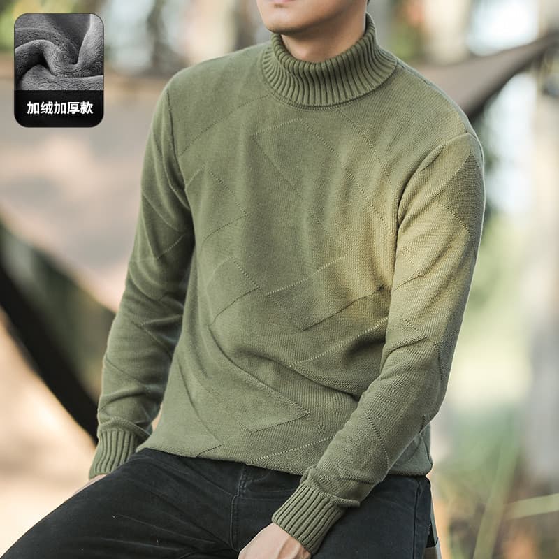 Suéter de gola alta de inverno masculino versão coreana suéter moderno forro de lã masculino engrossado quente malha cor