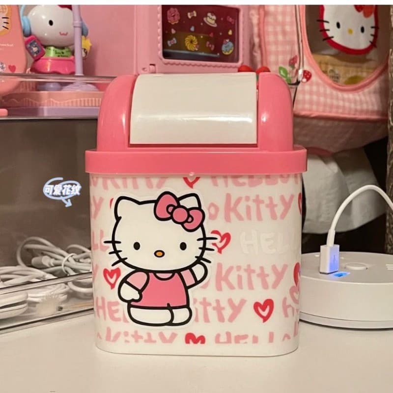 Linda lixeira de pelúcia Hello Kitty Sanrio, adequada para carros e cozinhas, com uma pequena função de reciclagem, um p