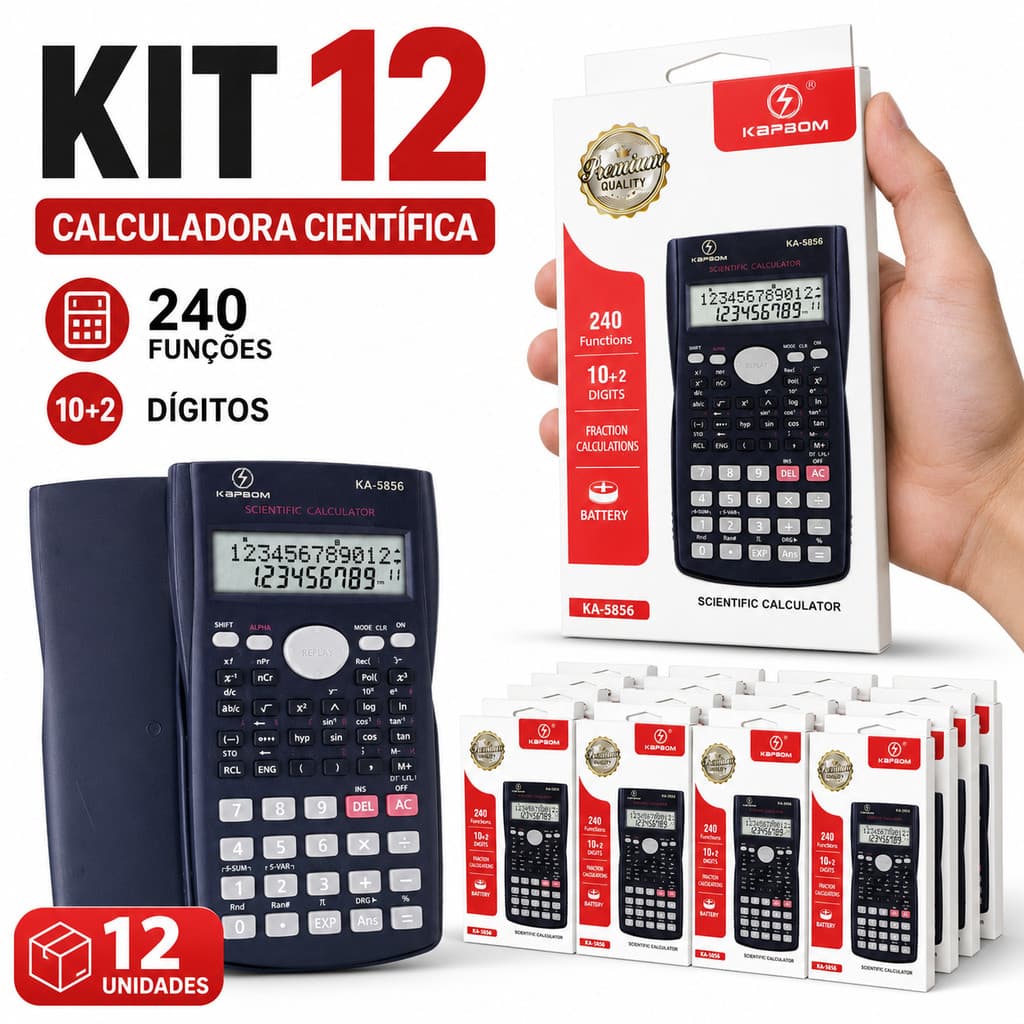 Kit 6/12 Calculadora Cientifica KAPBOM P/ Escola e Faculdade Escritorio Equipamentos Escolar C/ 240 Funções