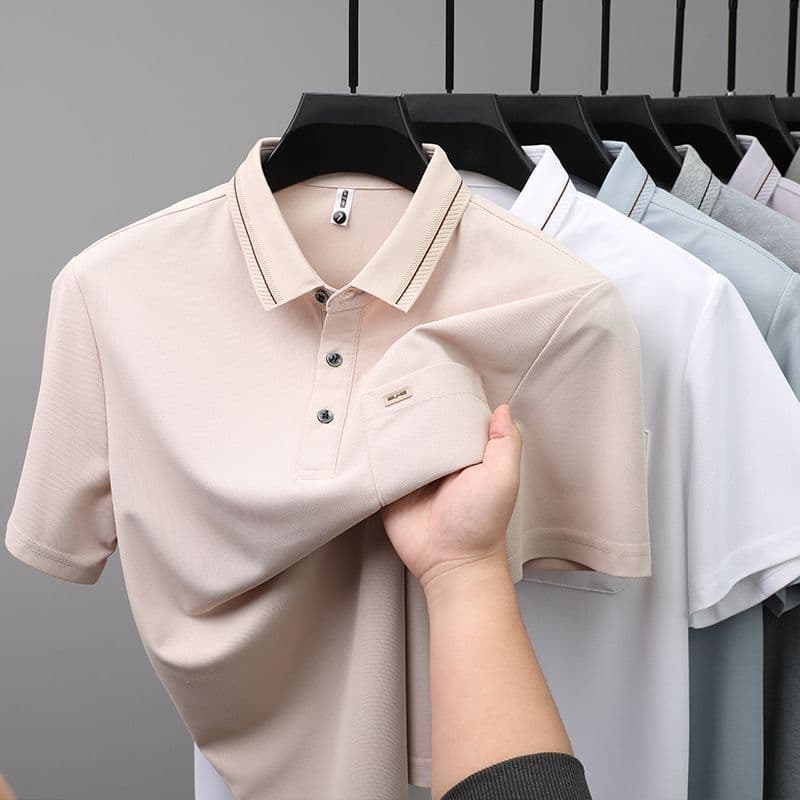 Verão masculino pai Casual POLO bolso lapela camiseta de manga curta meia manga