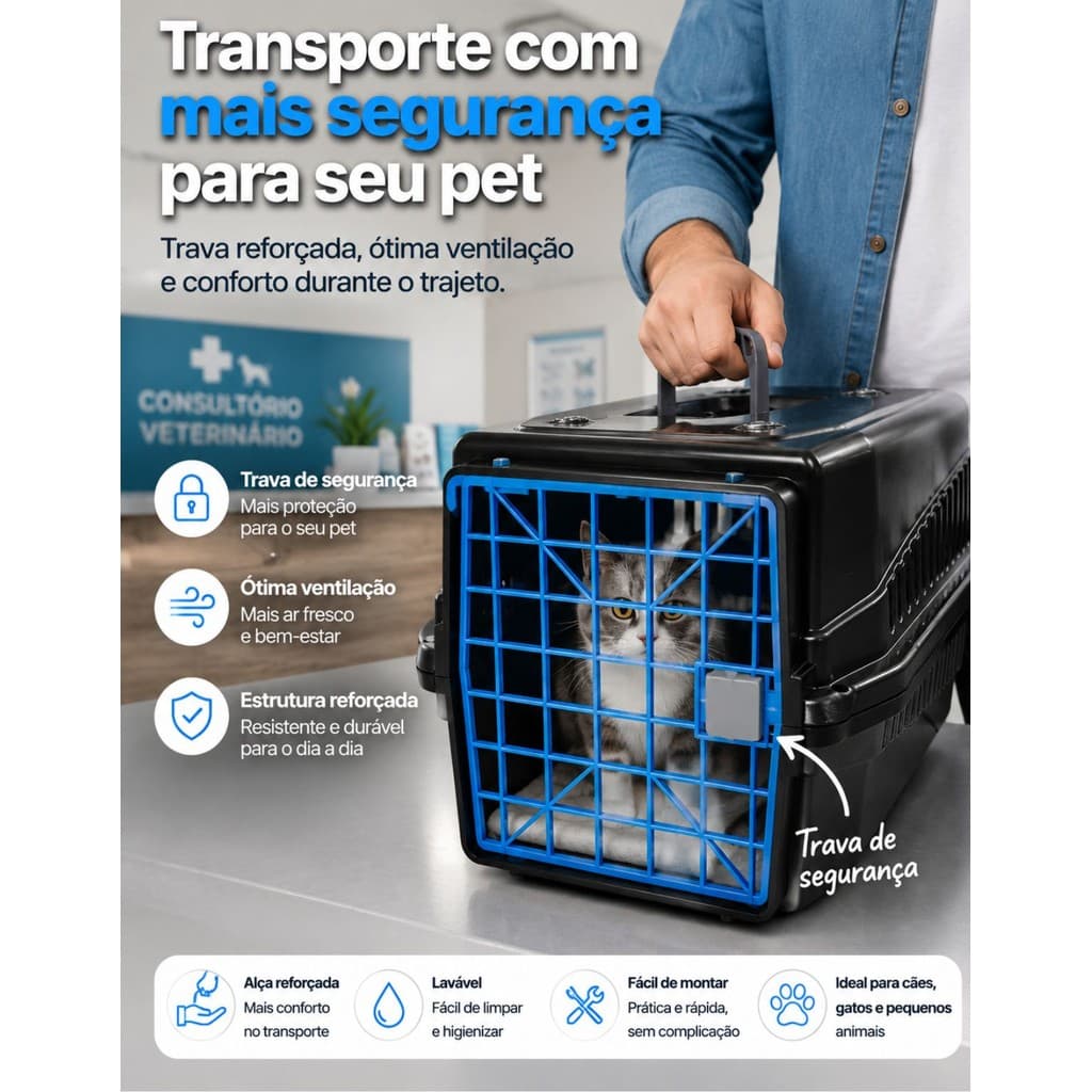 Caixa Transporte Pet Cachorro Gato Viagem Passeio Coelho N5 C/ Trava Seguro Mec Pet