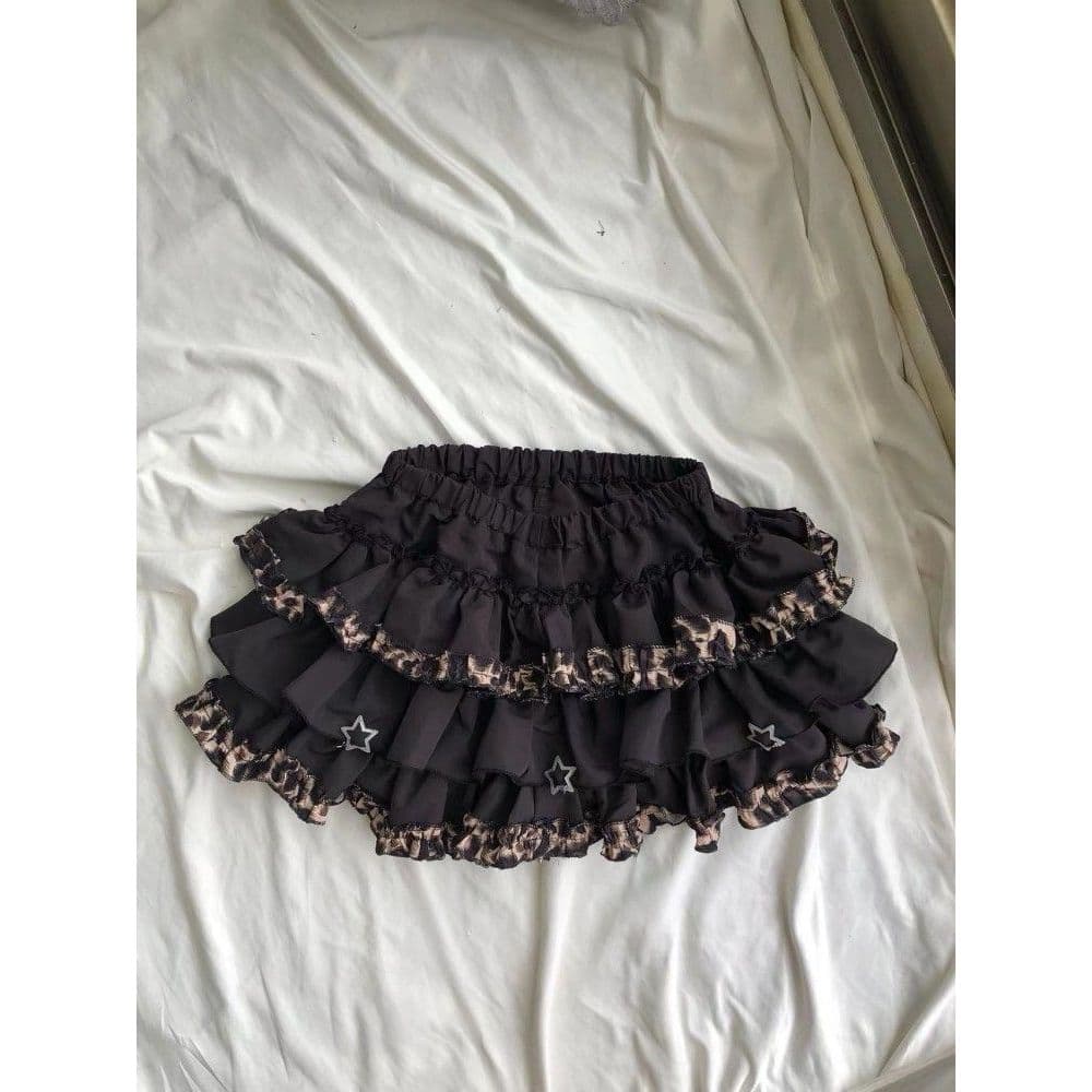 Saia curta original estilo punk, com renda em camadas, anti-exposição, estilo subcultura Y2K, com babados, estampa de le