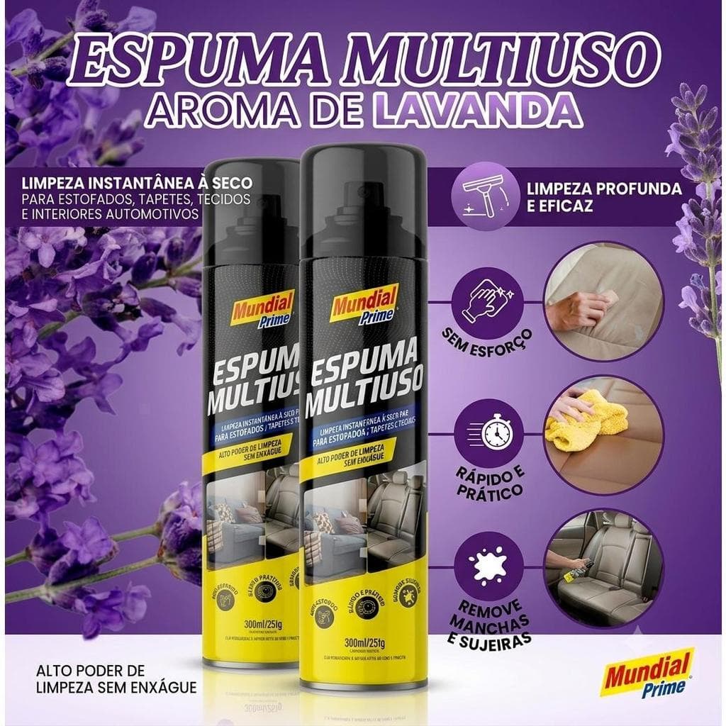 Kit 2 Espuma Multiuso Lavanda Limpa Estofado e Tecidos a Seco - Mundial Prime