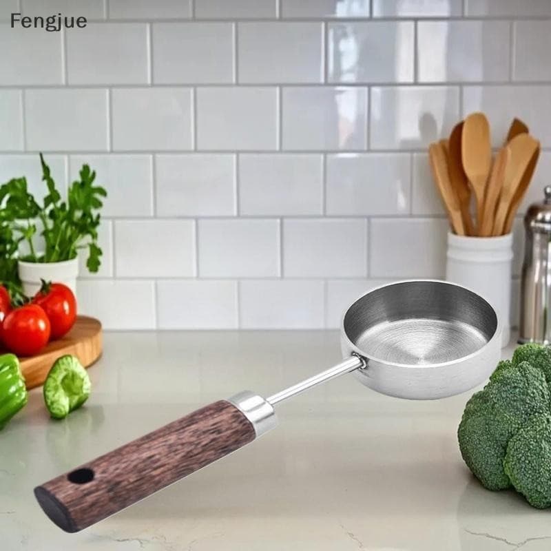 Fengjue 15ml Colher De Café De Madeira Aço Inoxidável Alça Longa Medição Para Sopa Ferramenta De Cozinha Decoração BR