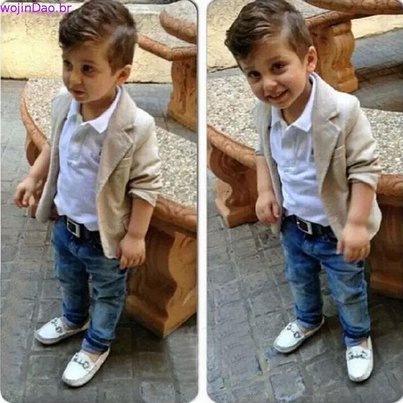 3pçs Casaco + Csa + Calças Jeans Estilo Cavalheiro Para Meninos De 2-8 Anos