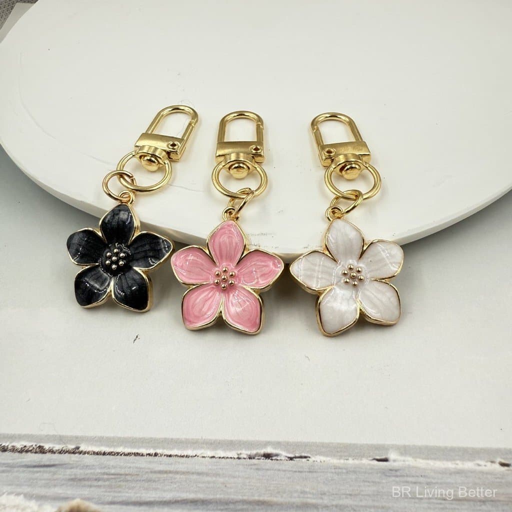 Pingente de chaveiro de metal com design de flor de cerejeira com efeito de gotejamento de óleo, acessório floral fofo p