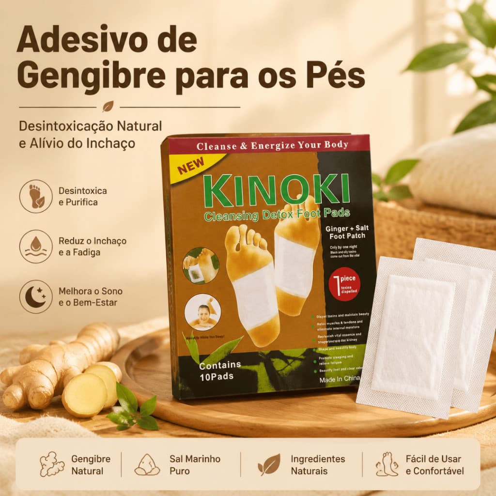 Adesivo Detox Pé Gengibre Desintoxica Melhora Sono Elimina Toxinas Anti-Inchaço