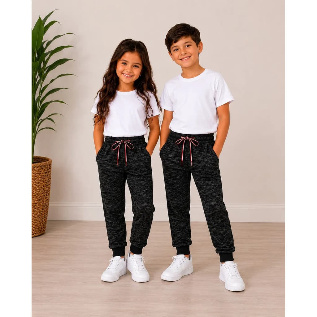 Kit 2 Calças Jogger Infantil Moletom Mesclado Unissex Com Cordão Bolsos Punho