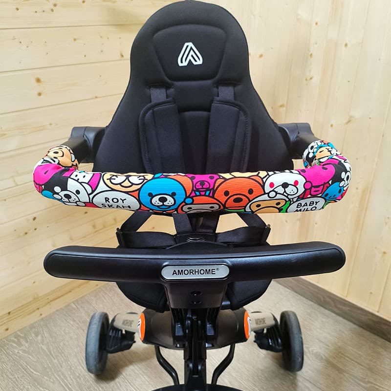 Capa de apoio de braço para carrinho de bebê de peça única, algodão puro, forro fino, alça de carrinho de desenho animad