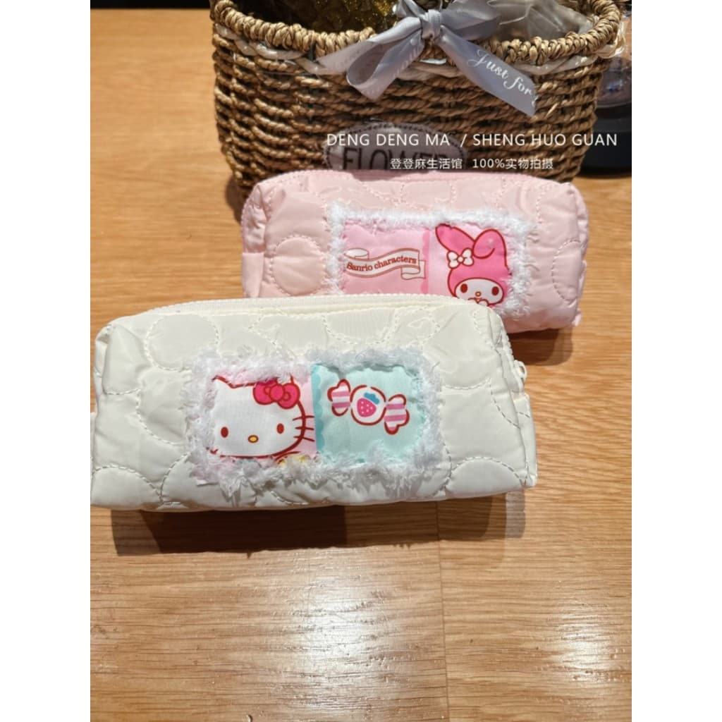 KT Cat Melody Estojo de lápis bordado de pelúcia de grande capacidade para meninas Caixa de papelaria de algodão Estojo
