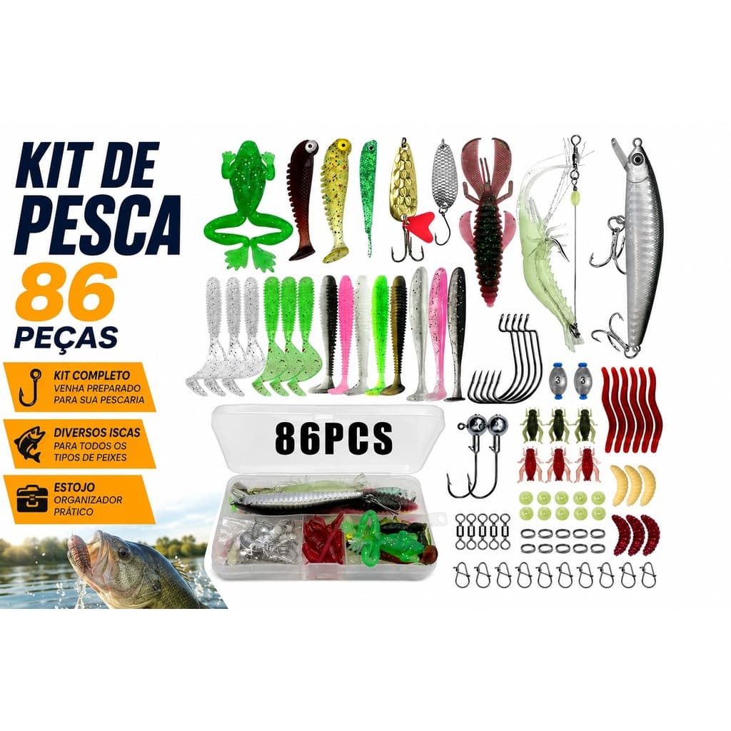 Kit 86 iscas artificiais pesca peixe Traira Tucunaré Dourado