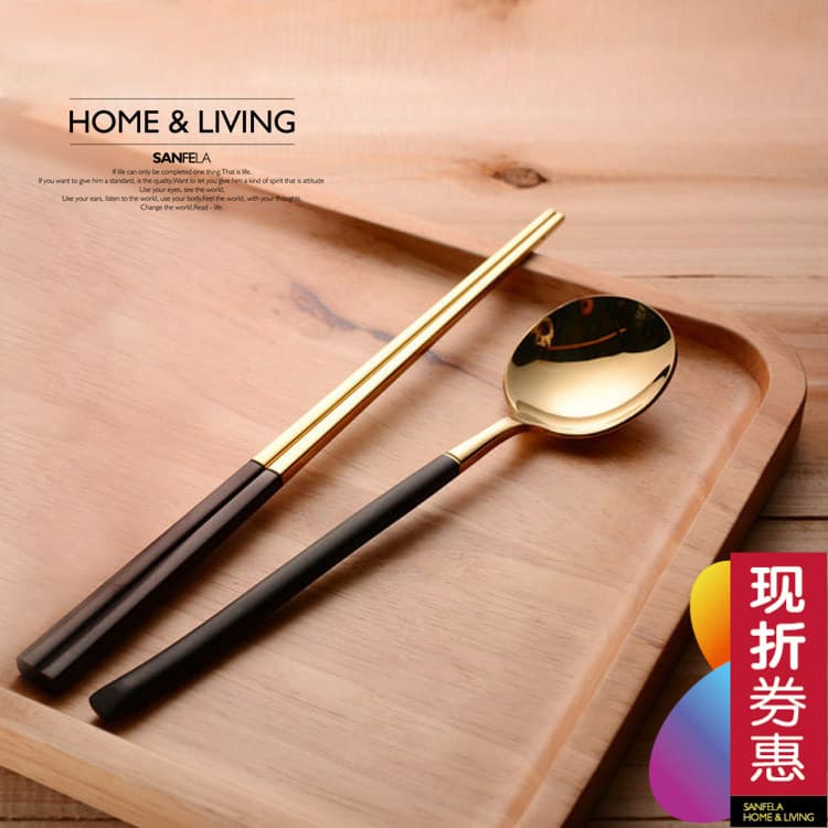 304 aço inoxidável preto banhado a ouro pauzinhos colher conjunto High-End estilo europeu pauzinhos colher anúncio domés