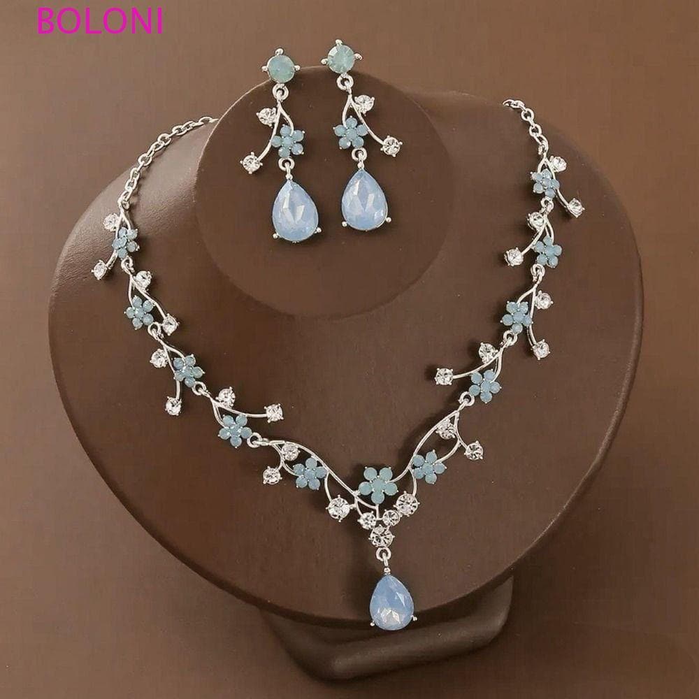 Exquisito conjunto de joias BOLONI, o conjunto nupcial apresenta strass ajustáveis em formato de gota, deslumbrantes e c