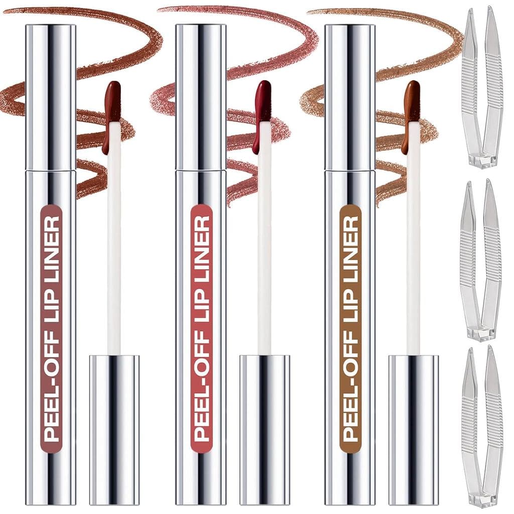 3 Cores de Delineador Labial Removível com Kit de Pinça, Conjunto de Maquiagem com Tintura Labial à Prova d'Água de Long