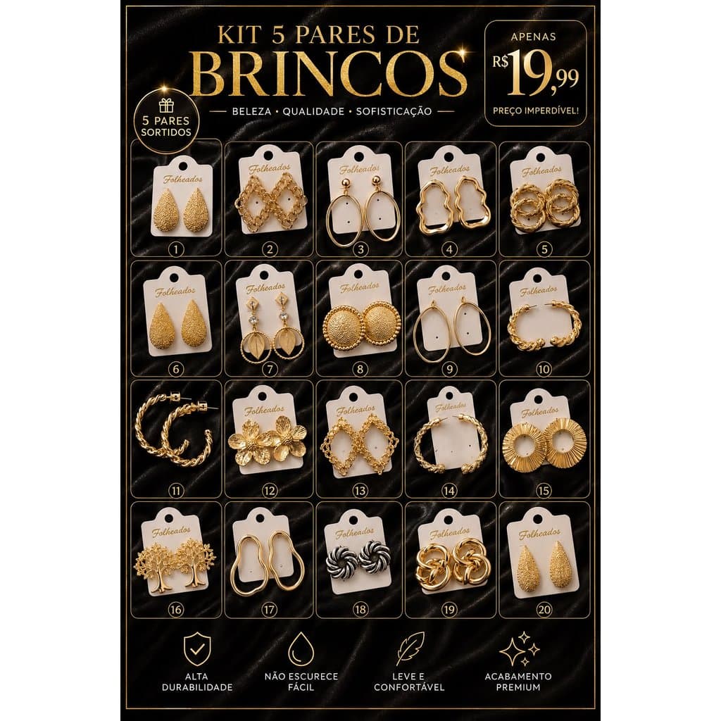 ✨ Kit 5 Pares de Brincos Femininos Sortidos | Delicados, Elegantes e Versáteis | Lary Store