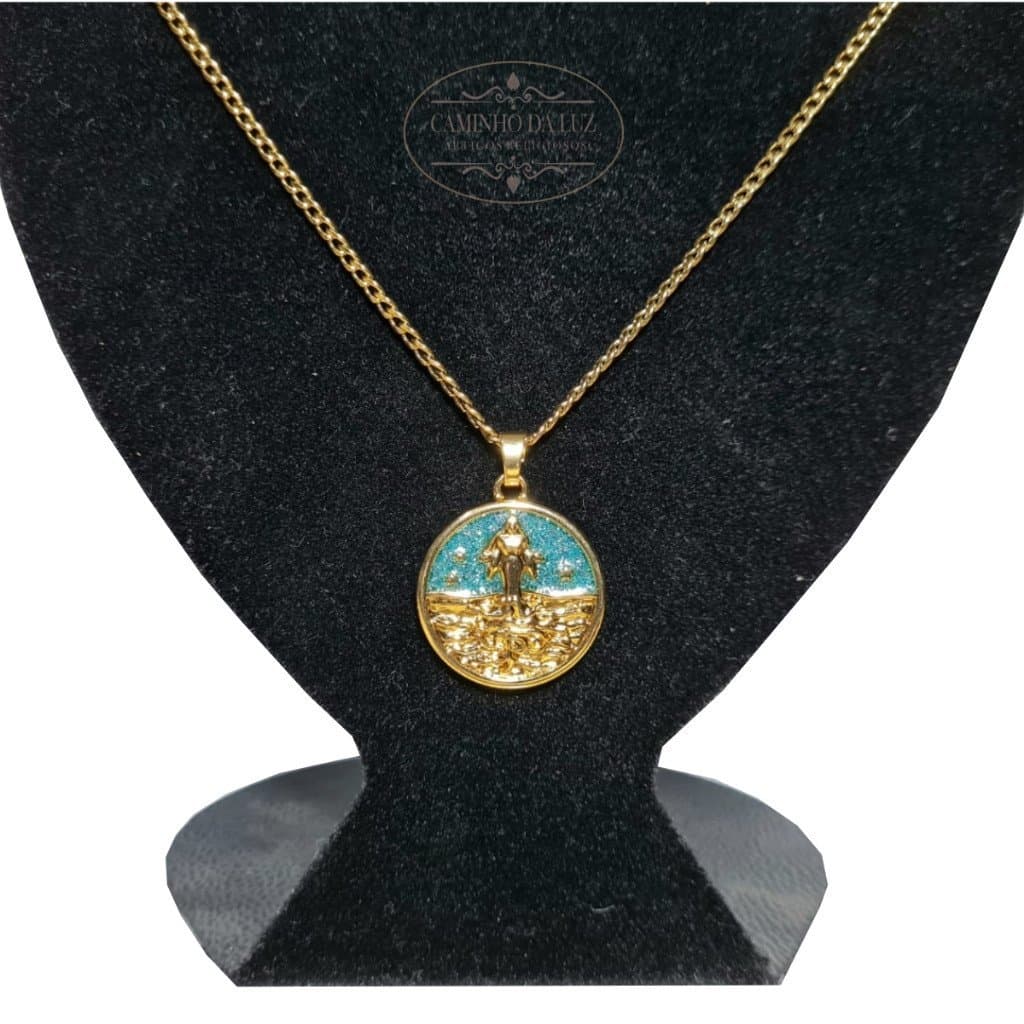 Kit Pingente Iemanjá Banhado a Ouro 18k Umbanda Candomblé + Corrente 60cm