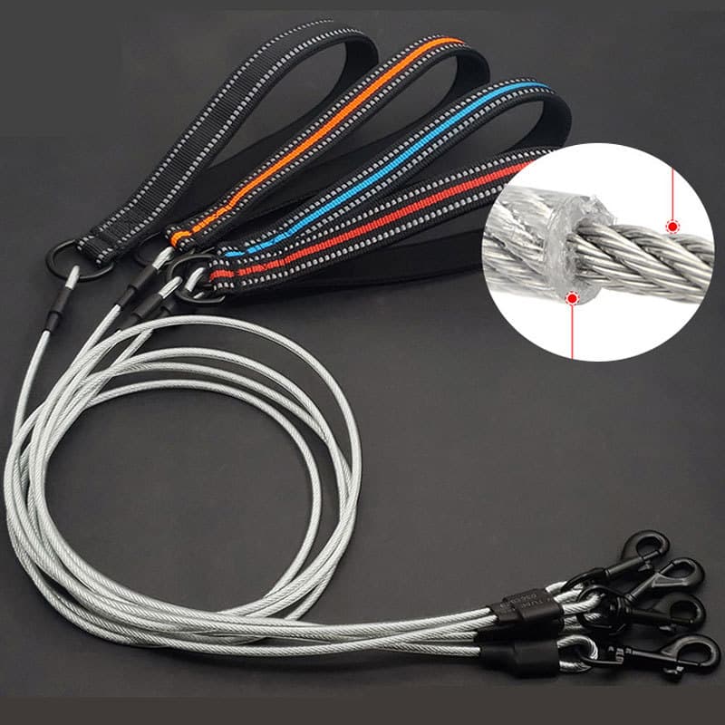 Corda de tração para cães, corda de fio de aço resistente à mordida, corrente Anti-mordida, alça confortável, coleira re