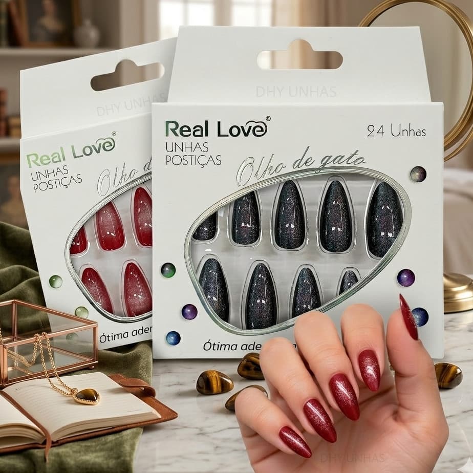 Unhas Postiças Almond Olho de Gato C/24 - Real Love