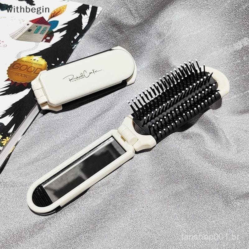 WIT Mini Escova De Cabelo Dobrável Massagem Pente Cabeça Anti-Estático Portátil Viagem Menina Pentes Com Espelho WI