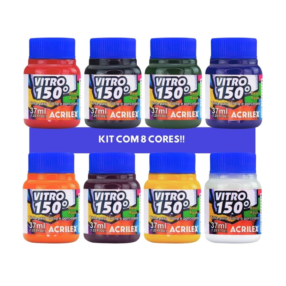 Tinta Vitral 150º Kit 8 Cores Vidro Porcelana Cerâmica