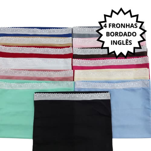 Kit 4 Fronhas para travesseiro Com Bordado Inglês Lese - Várias cores delicado toque macio
