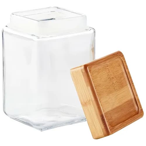 Pote Vidro Resistente Tampa Bambu Elegante 1250ml Hermético