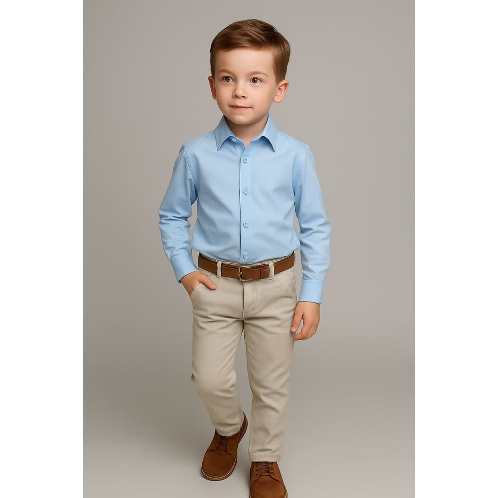 Conjunto Roupa Social Camisa Azul Clara Calça Nude Formatura Pajem Casamento Festa