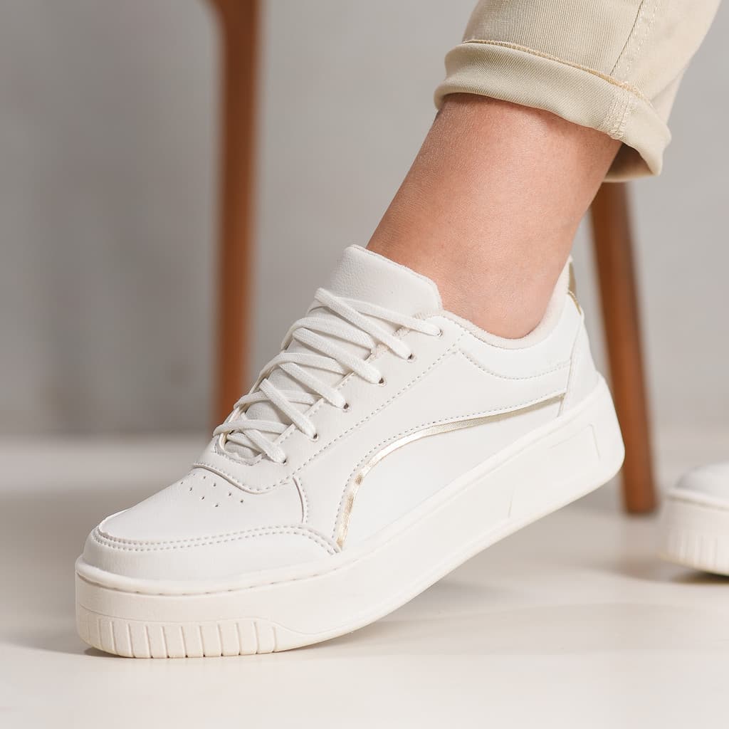 Tênis Feminino Casual Sola Alta Plataforma Branco Preto Tenis Elegante Dia a Dia Lançamento