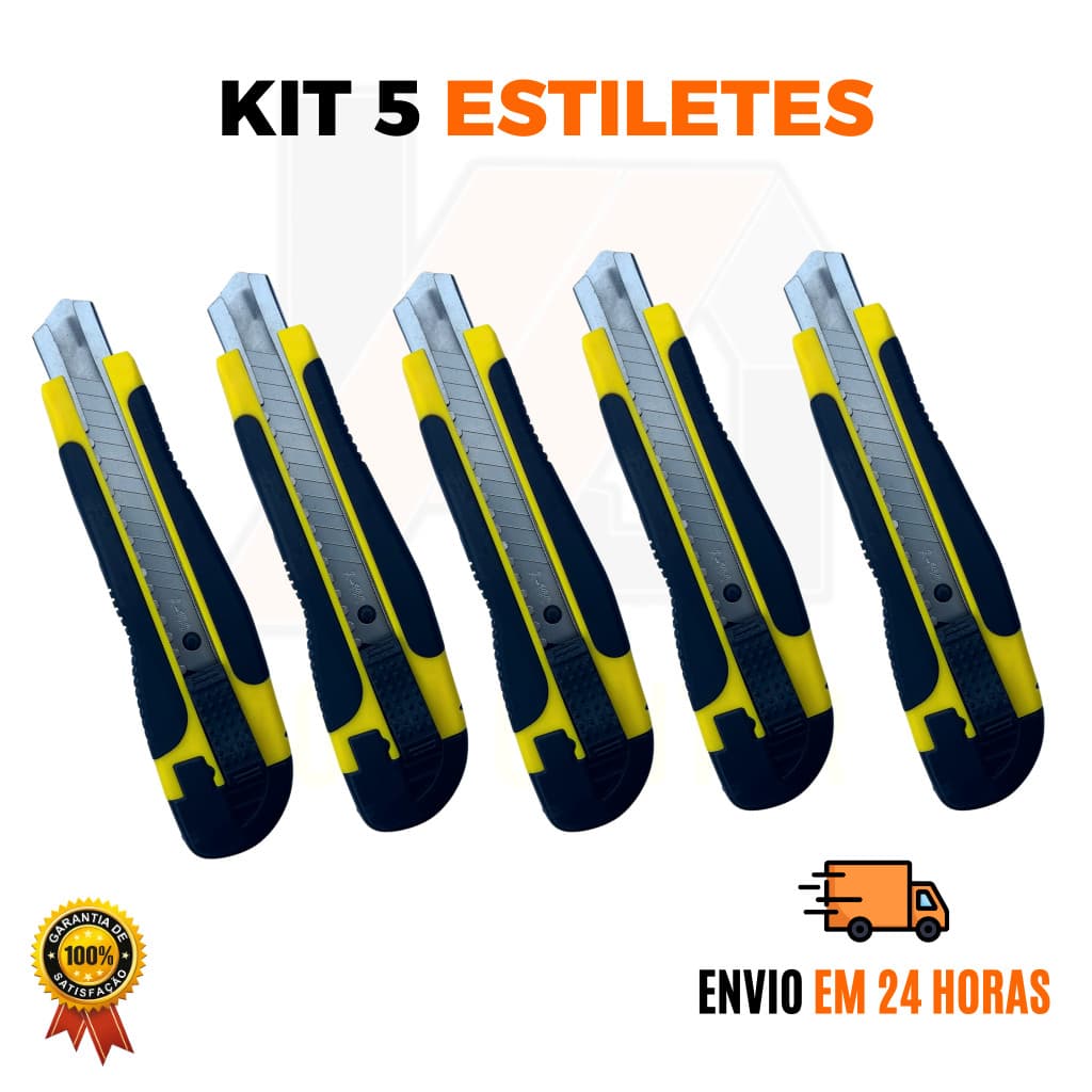 Kit Estilete Profissional Emborrachado Com Trava 18mm
