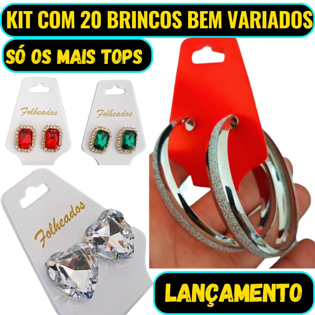KIT 20 PARES BRINCOS VARIADOS MODELOS LUXOS FOLHEADOS A OURO 18K E PRATA 925