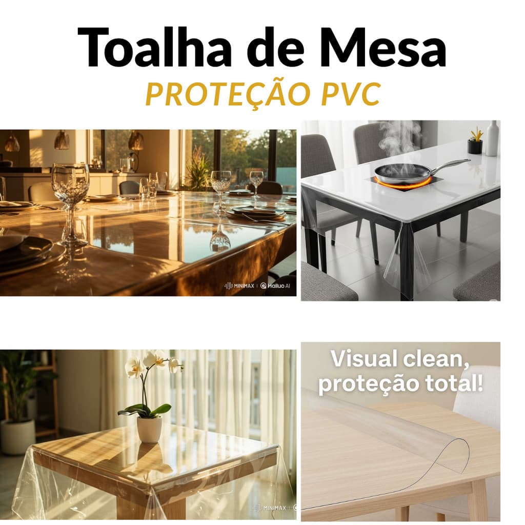 Toalha de Mesa Plástico PVC Grossa 2,4,6 e 8 Lugares Transparente Cristal Impermeável Térmica