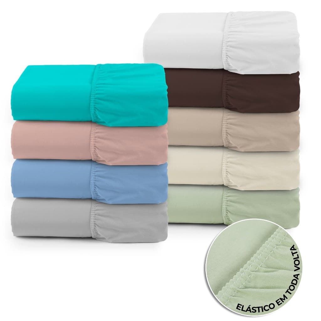 Lençol 100% ALGODÃO PERCAL 180 FIOS Solteiro Casal Queen ou King de Baixo com Elástico Altura 30cm