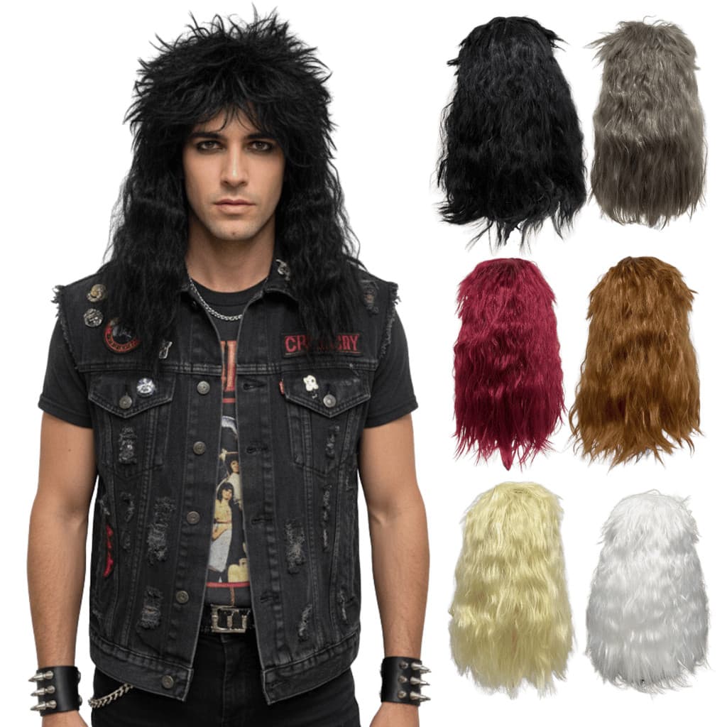 Peruca rock heavy metal anos 60 70 80 ondulada volumosa friz