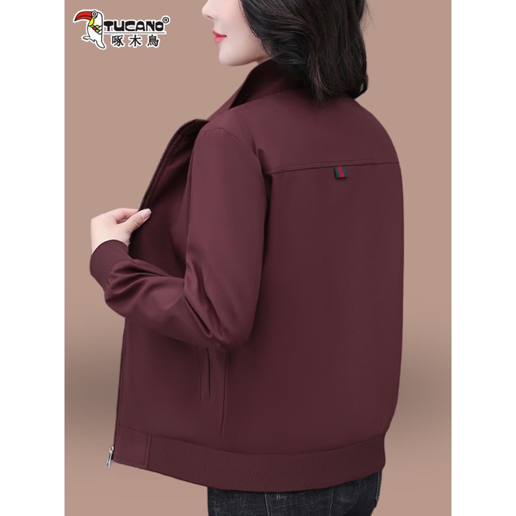 Woodpecker jaqueta Casual feminina primavera outono 2026 novo estilo jaqueta pequena mãe de meia-idade gola jaqueta curt