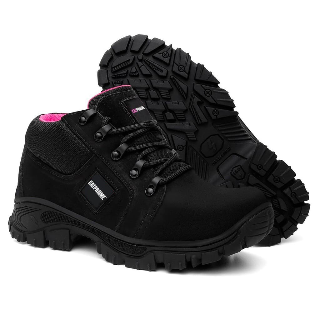 Bota Cano Baixo Catpriime De Segurança Trabalho Epi Feminina  - Preto com Rosa
