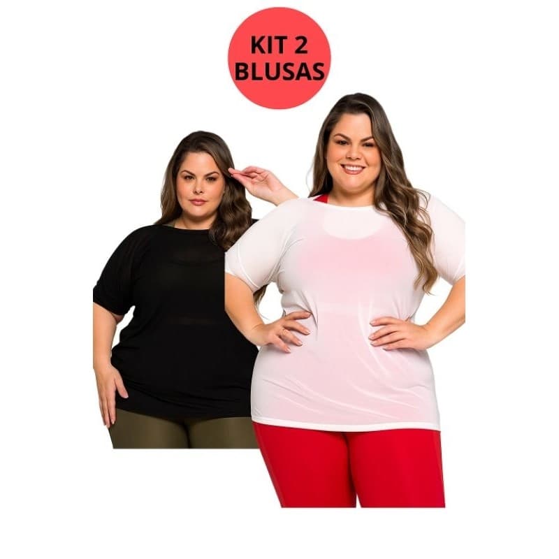 Kit 2 ou 1 camiseta feminina academia treino blusa tule plus size