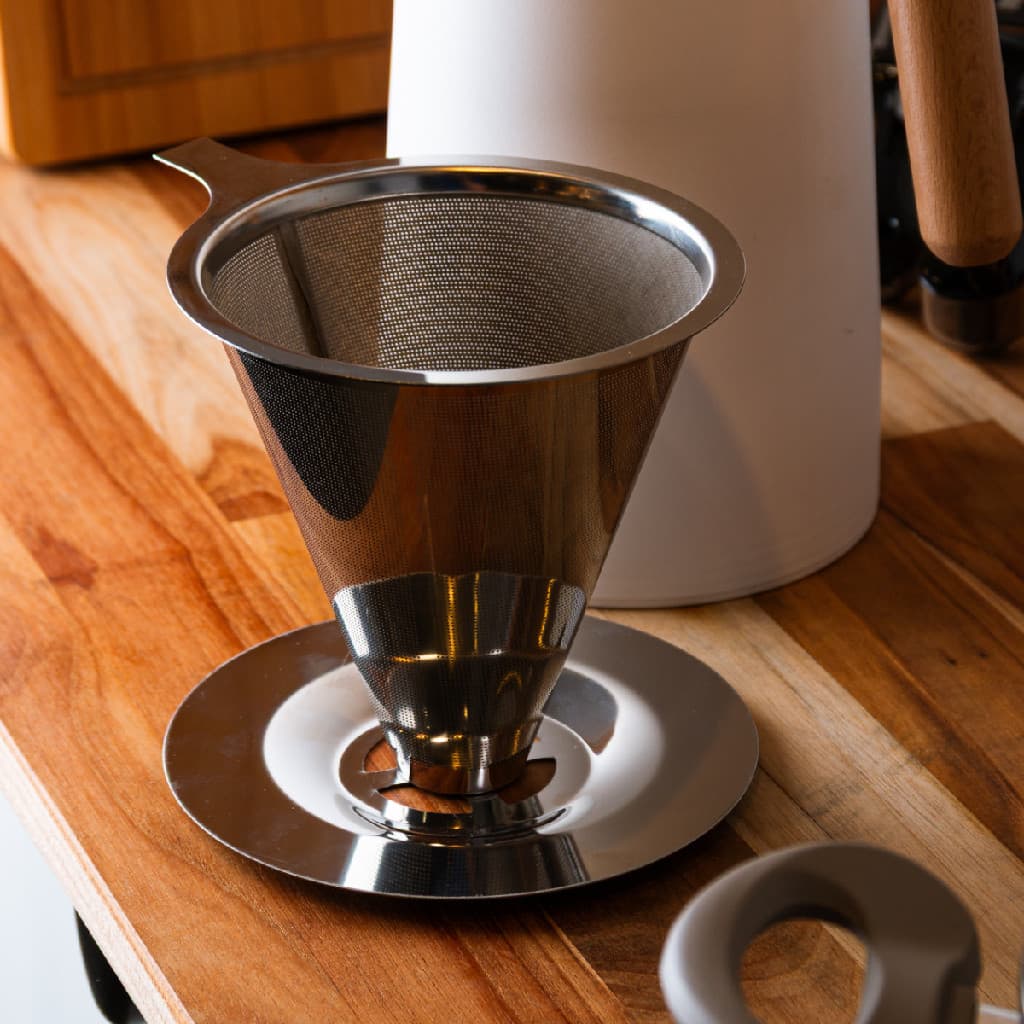 Filtro de Café Lyor Permanente Grande N103 Aço Inox Cafeteira Garrafa Inoxídavel Prata Suporte Melita 3 Corações