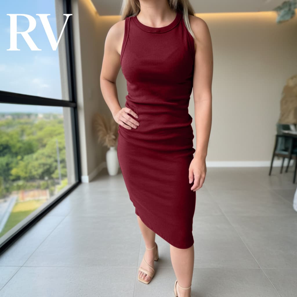 Vestido Regata Feminina Ribana Midi Básico Dia a Dia