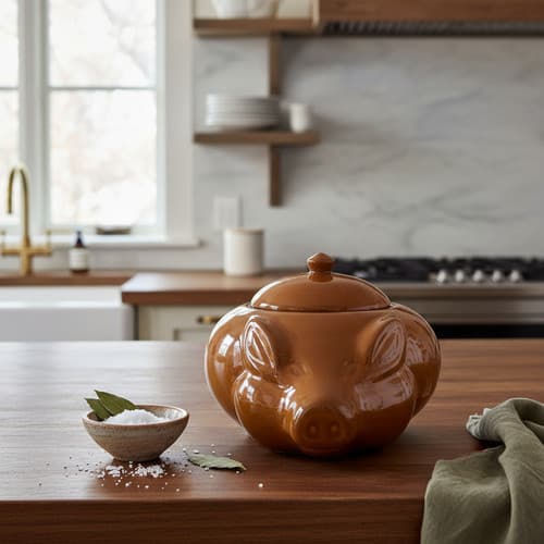Sopeira Porco Grande 4 Litros Cor Terracota Cerâmica Para Feijoadas Caldos