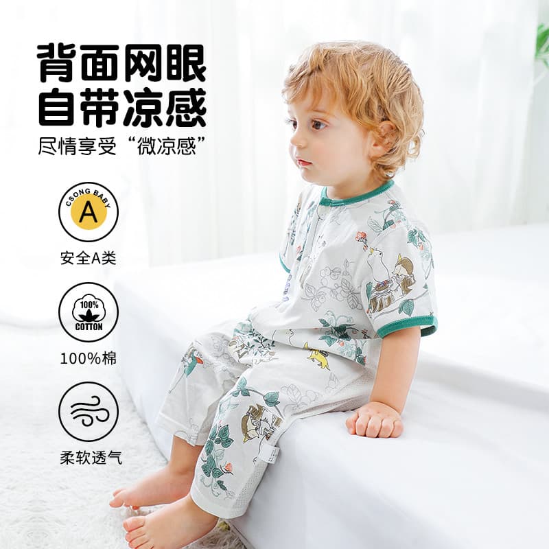 Macacão de bebê verão mês cheio bebê menina masculino manga curta macacão estilo fino cem dias pijamas do bebê recém-nas