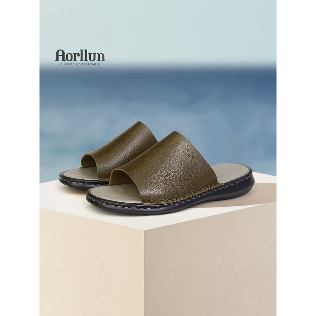 2026 novo estilo chinelos masculinos de couro genuíno exterior Wear High-End costurado à mão verão praia Casual chinelos