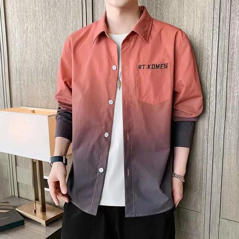 Camisa de cor gradiente masculina de manga comprida primavera outono novo estilo versão coreana Casual juventude All-Mat