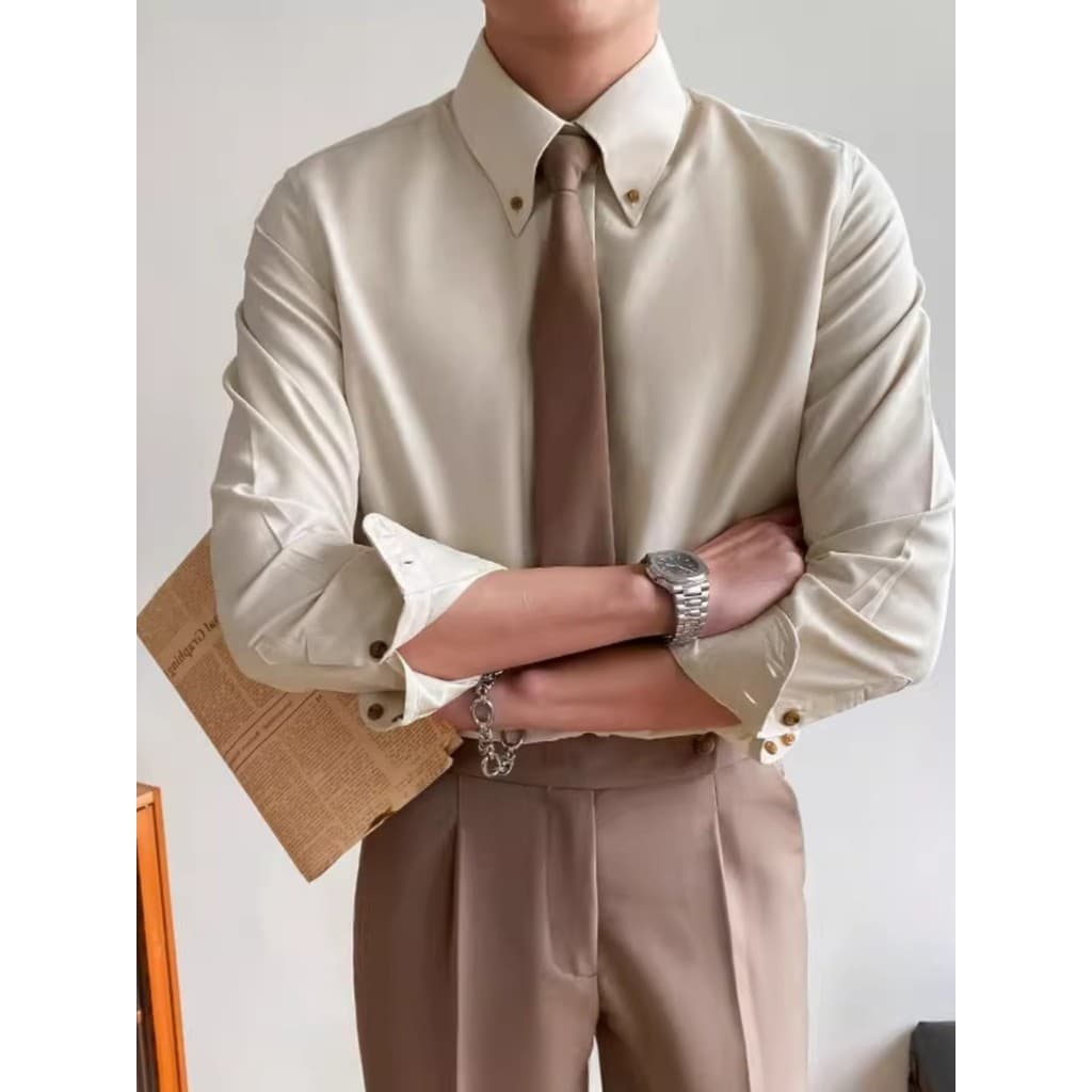 High-End grande gola pontiaguda camisa cavalheiro negócios Formal Wear masculino outono versão coreana magro-ajuste na m