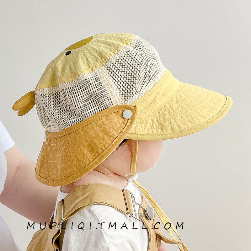 Chapéu de bebê verão chapéu de sol balde chapéu meninos meninas redes de bebê aba grande xale destacável crianças respir