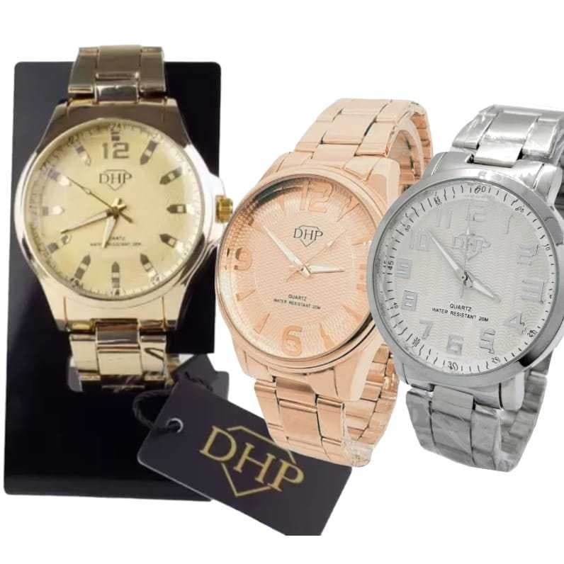 Kit 3 Peças Relógios Femininos de Quartzo em Aço Inoxidável Casual Dourado Rose e Prata S-CXS