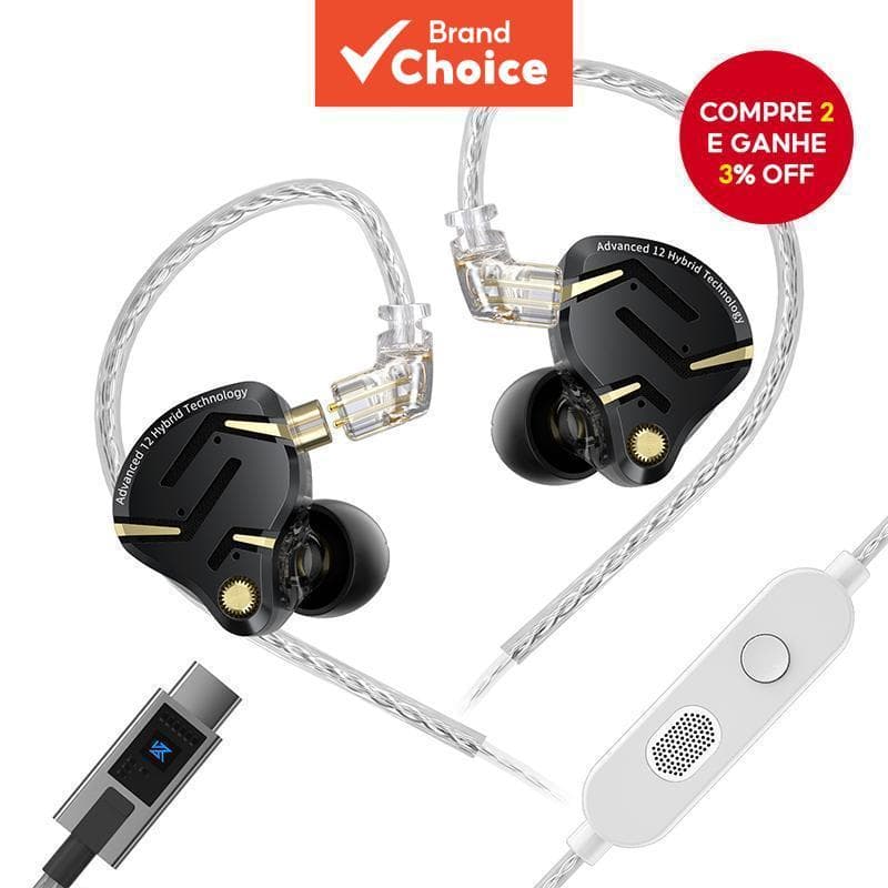 KZ ZS12 PRO Fones De Ouvido Intra-Auriculares 2 5BA 1DD 6 Driver Híbrido Para Jogos Com Fio HiFi Clarity Sound Immersive