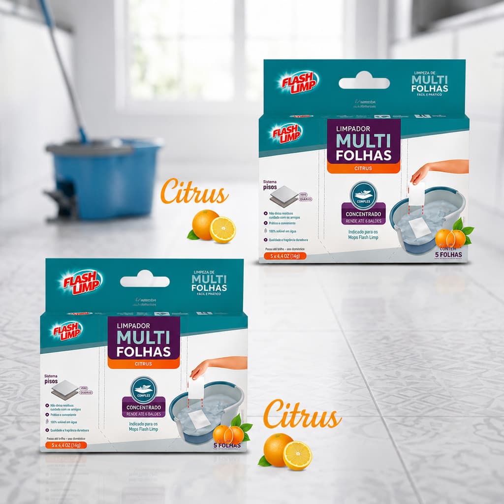 Desinfetante Detergente Folhas Solúvel 30 Folhas Citrus C/2