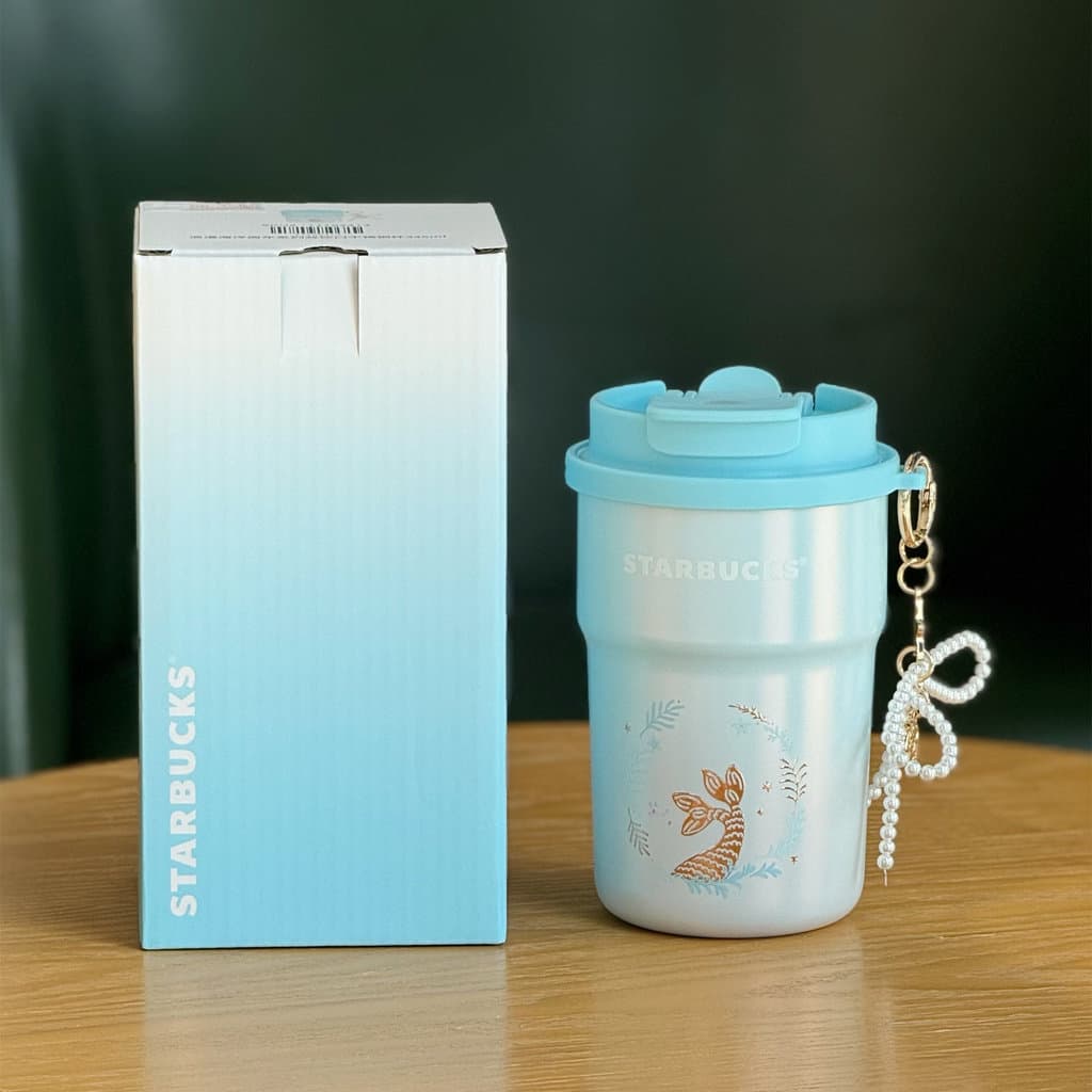 Copo Starbucks 2025 Romântico Oceano Aniversário Pequeno Fresco Canudo Portátil Beber Direto Copo Portátil de Aço Inoxid