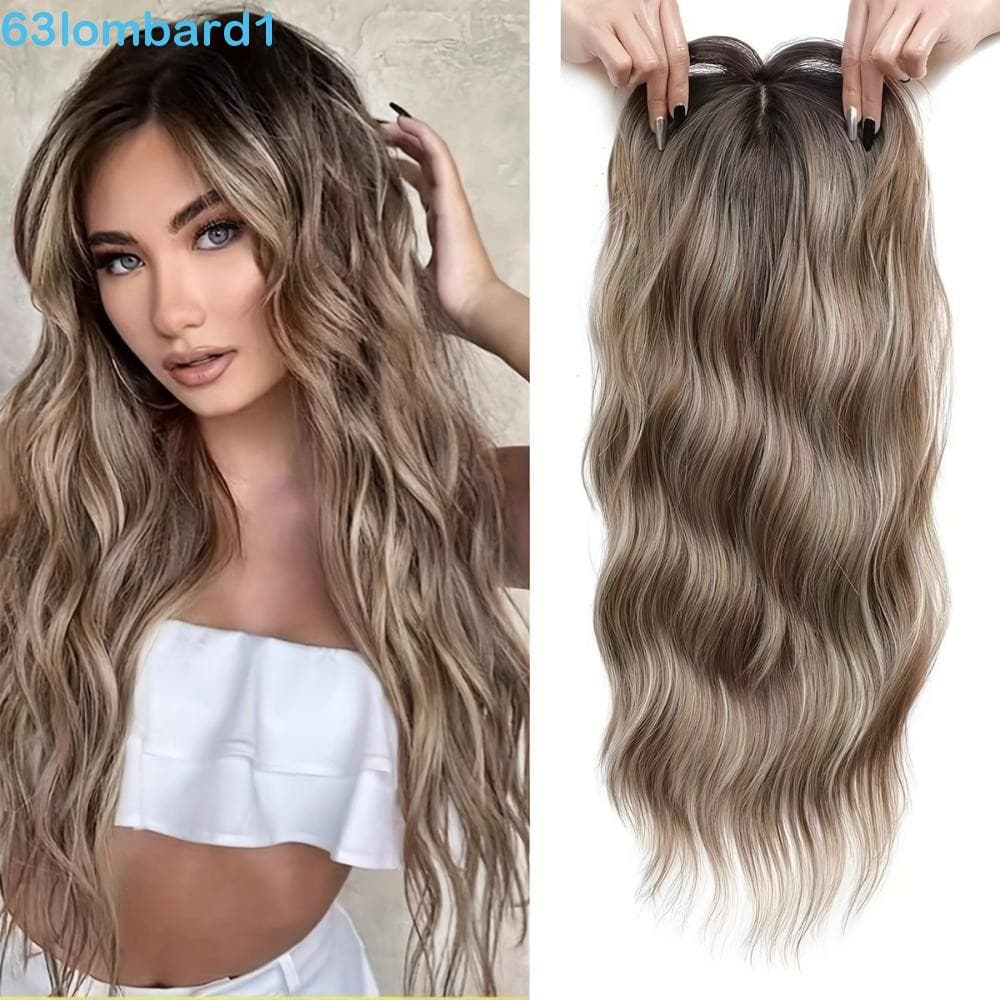 LOMBARD1 Toppers De Cabelo Sintético , Clipe Longo E Ondulado Encaracolado Em Topper Com Franja , Natural